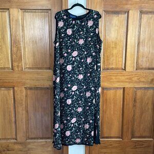 Charter Club Women Midi Silk Black with Pink Flowers Sleeveless Dress Size 22W